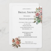 赤面ピンクローゼスフローラブライダルシャワー 招待状 (正面/裏面)