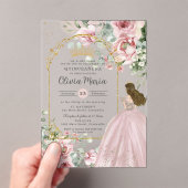 赤面ピンクローゼスフローラ金ゴールドキンセアニラスウィート16 アクリル招待状 (インサイチュ (ポータブル))