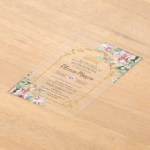 赤面ピンクローゼスフローラ金ゴールドキンセアニラスウィート16 アクリル招待状 (レイダウン)