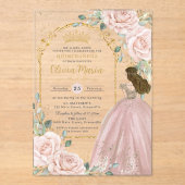 赤面ピンクローゼスフローラ金ゴールドキンセアニラスウィート16 アクリル招待状 (正面)