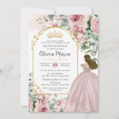 赤面ピンクローゼスフローラ金ゴールドキンセアニラスウィート16 招待状 (正面)