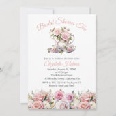 赤面ピンクローゼスブライダルシャワーティーブランチ 招待状 (正面)