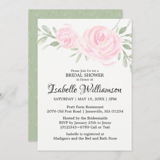 赤面ピンクローゼスブライダルシャワー招待状 招待状 (正面/裏面)