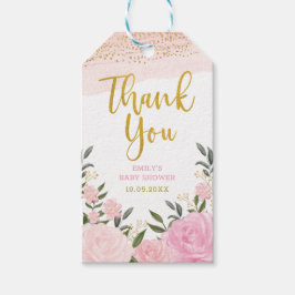 赤面ピンクローゼス金ゴールドグリッターサンキュー ギフトタグ