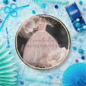 赤面ピンクローゼズオンブラック&金ゴールドクインセアニラ ペーパープレート (パーティー)