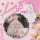 赤面ピンクローゼズオンブラック&金ゴールドクインセアニラ ペーパープレート (パーティー)