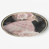 赤面ピンクローゼズオンブラック&金ゴールドクインセアニラ ペーパープレート (アングル)