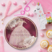 赤面ピンクローゼズオンブルゴーニュ&金ゴールドキンセアニラ ペーパープレート (パーティー)