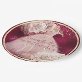 赤面ピンクローゼズオンブルゴーニュ&金ゴールドキンセアニラ ペーパープレート (アングル)