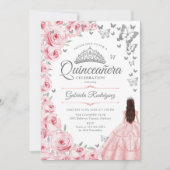 赤面ピンクローゼズバタフライフローラキンセアニェラ 招待状 (正面)