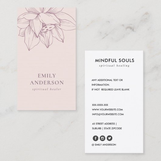 赤面ピンクロータスシンプル霊気スピリチュアルヒーラー 名刺 (正面/裏面)