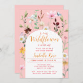 赤面ピンクワイルドフラワーガールベビーシャワー 招待状 (正面/裏面)