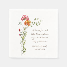 赤面ピンクワイルドフラワーズフローラ結婚クリスチャン スタンダードカクテルナプキン
