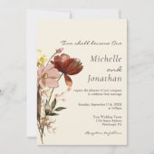 赤面ピンクワイルドフラワーズフローラ結婚クリスチャン 招待状 (正面)