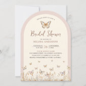 赤面ピンクワイルドフラワーバタフライアーチブライダルシャワー 招待状 (正面)
