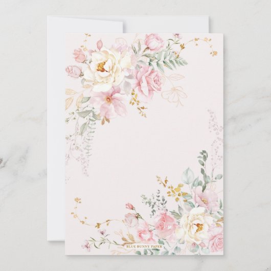 赤面ピンクワイルドフラワーバタフライ庭園の結婚式 招待状 (裏面)