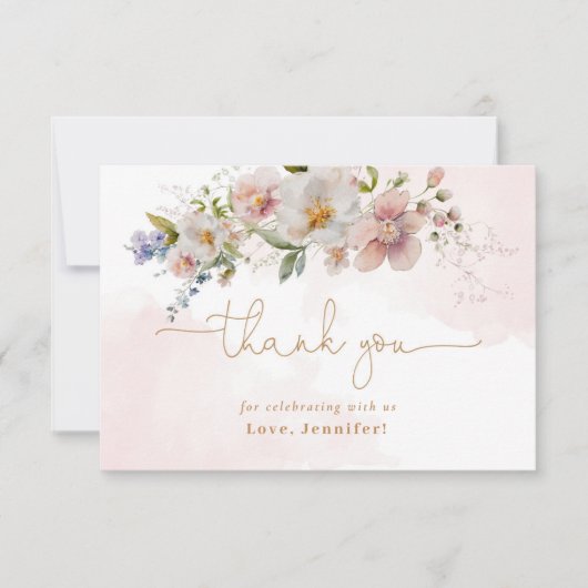 赤面ピンクワイルドフラワーバースデー感謝していユー カード (正面)