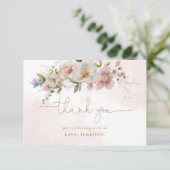 赤面ピンクワイルドフラワーバースデー感謝していユー カード (スタンド正面)