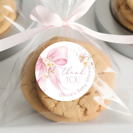 赤面ピンクワイルドフラワーピンクボウありがとう ラウンドシール