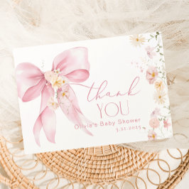 赤面ピンクワイルドフラワーピンクボウサンキューカード サンキューカード