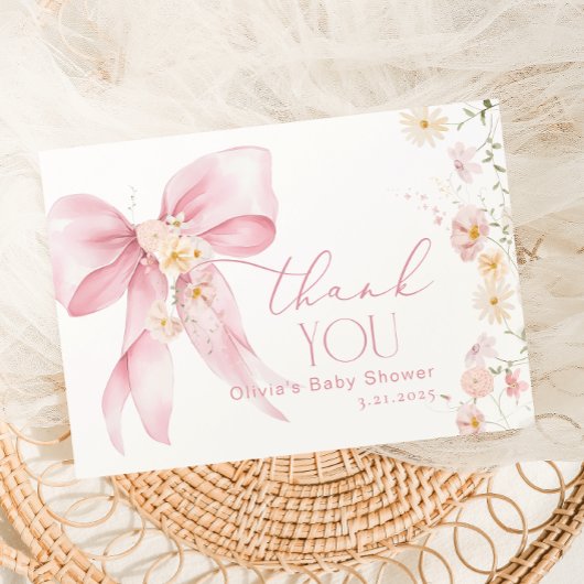 赤面ピンクワイルドフラワーピンクボウサンキューカード サンキューカード