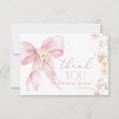 赤面ピンクワイルドフラワーピンクボウサンキューカード サンキューカード (正面)