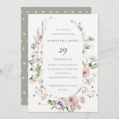 赤面ピンクワイルドフラワーフレームブライダルシャワー招待状 サンキューカード (正面/裏面)