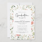 赤面ピンクワイルドフラワーフレーム卒業パーティー 招待状 (正面)