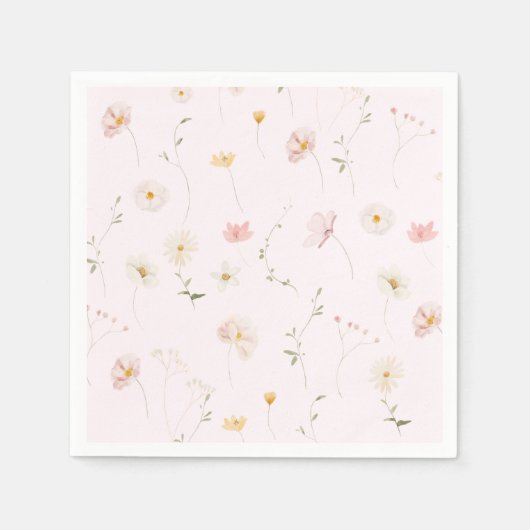 赤面ピンクワイルドフラワーフローラベビーシャワー スタンダードカクテルナプキン (正面)
