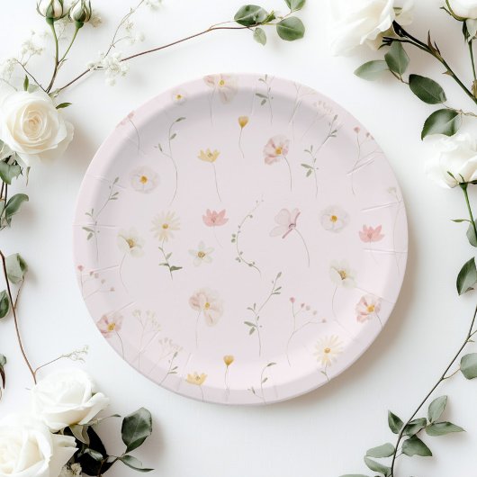 赤面ピンクワイルドフラワーフローラベビーシャワー ペーパープレート