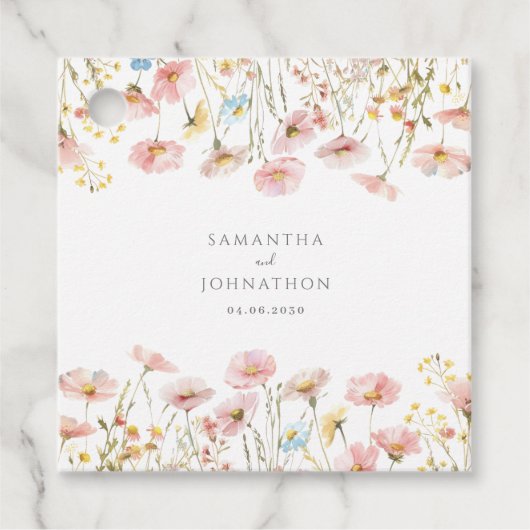 赤面ピンクワイルドフラワーフローラ結婚式の引き出物ラベル フェイバータグ (正面)