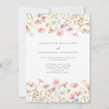 赤面ピンクワイルドフラワーフローラ結婚式招待状