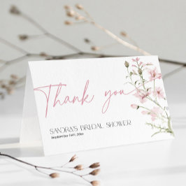 赤面ピンクワイルドフラワーブライダルシャワー折り畳み サンキューカード