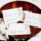 赤面ピンクワイルドフラワーブライダルシャワー折り畳み サンキューカード