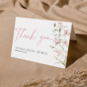 赤面ピンクワイルドフラワーブライダルシャワー折り畳み サンキューカード