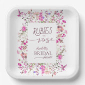 赤面ピンクワイルドフラワーブライダルシャワー紙プレート ペーパープレート (正面)