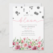 赤面ピンクワイルドフラワーベビーイン開花シャワーガール 招待状 (正面)