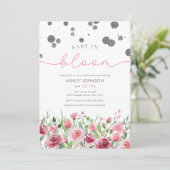 赤面ピンクワイルドフラワーベビーイン開花シャワーガール 招待状 (スタンド正面)