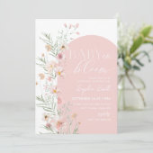 赤面ピンクワイルドフラワーベビーイン開花ベビーシャワー 招待状 (スタンド正面)