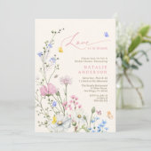 赤面ピンクワイルドフラワーラブイン開花ブライダルシャワー 招待状 (スタンド正面)
