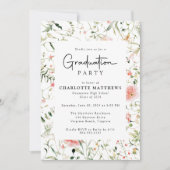 赤面ピンクワイルドフラワー写真卒業パーティー 招待状 (正面)