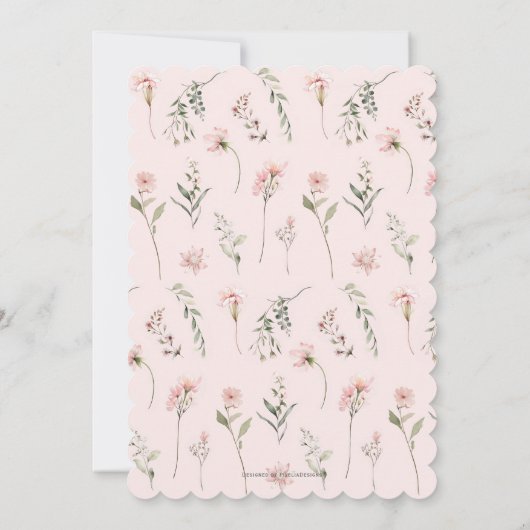 赤面ピンクワイルドフラワー恋しく思リトルオネダーフル 招待状 (裏面)