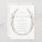 赤面ピンクワイルドフラワー素朴結婚式招待状 招待状 (正面)