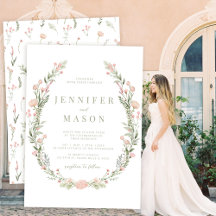 赤面ピンクワイルドフラワー素朴結婚式招待状