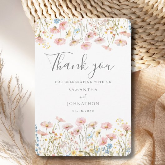 赤面ピンクワイルドフラワー結婚ズフラットサンキューカード サンキューカード