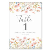 赤面ピンクワイルドフラワー結婚フローラのテーブルカード テーブルナンバー (裏面)