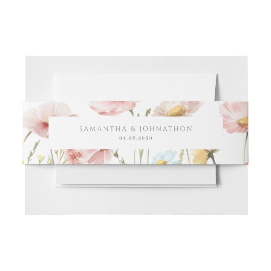 赤面ピンクワイルドフラワー結婚フローラ 招待状ベリーバンド (正面例)