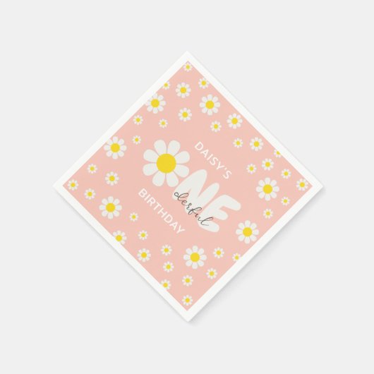 赤面ピンクワンダーフルデイジーフラワー1st誕生日 スタンダードカクテルナプキン (角)