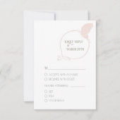 赤面ピンクヴィンテージアールヌーボーバタフ結婚ィーズ 出欠カード (正面)