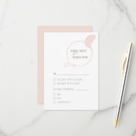 赤面ピンクヴィンテージアールヌーボーバタフ結婚ィーズ 出欠カード